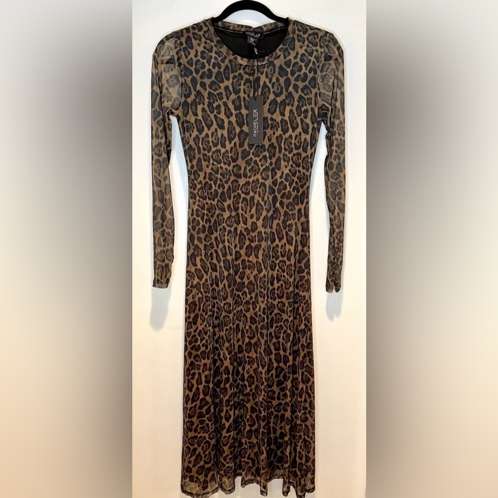 Rachel Zoe Leopard Animal Print Women Midi Dress Long Sleeve BNWT Size S